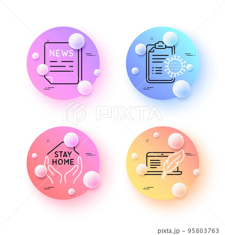 Stay home, Coronavirus report and Copyright laptop minimal line icons. 3d spheres or balls buttons. Fake news icons. For web, application, printing. Vector 95803763