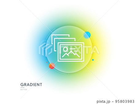 Photo album line icon. Gradient blur button with glassmorphism. Image thumbnail sign. Picture gallery placeholder symbol. Transparent glass design. Photo album line icon. Vector 95803983