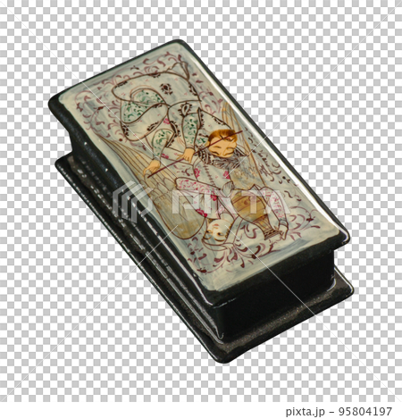 A casket with an artistic painting isolated on a white background A casket with an artistic painting isolated on a white background 95804197