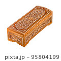 A wooden casket with traditional artistic carving isolated on a white background 95804199