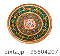 A wooden plate with artistic painting isolated on a white background 95804207