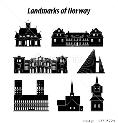 set of Norway famous landmarks by silhouette style set of Norway famous landmarks by silhouette style 95805724