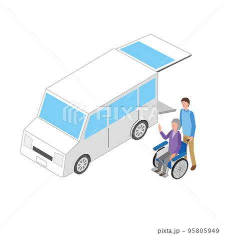 介護タクシーで移動する高齢女性 95805949
