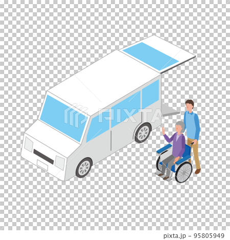 介護タクシーで移動する高齢女性 95805949