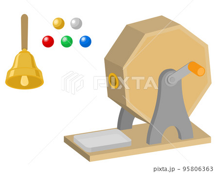 ガラガラ 抽選機 色々な色の玉 ハンドベル イラストのイラスト素材