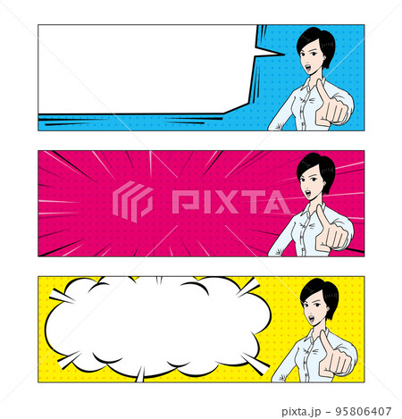 アメコミタッチの指をさす日本人女性 95806407