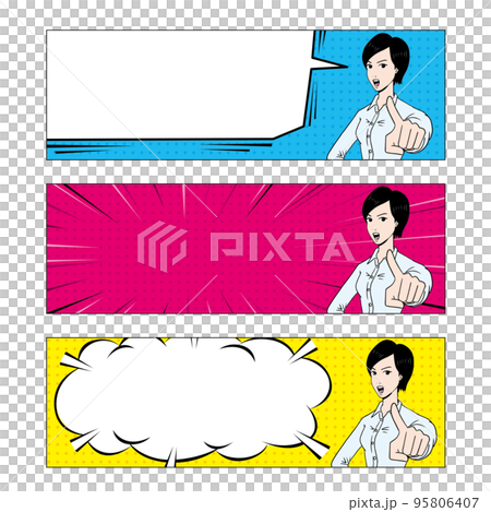 アメコミタッチの指をさす日本人女性 95806407