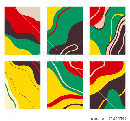 Collection of multicolored abstract paintings against white background 95806541
