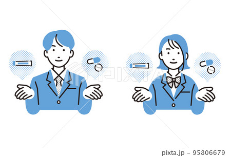 人物 ニキビ、肌荒れの処方薬と高校生の男女セット 95806679