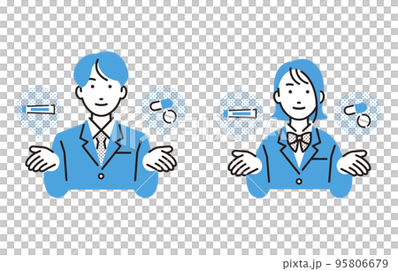 人物 ニキビ、肌荒れの処方薬と高校生の男女セット 95806679