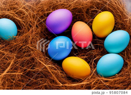 Colorful Easter Eggs Background. Banner size. 3D Colorful Easter Eggs Background. Banner size. 3D 95807084