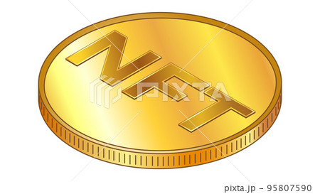 Gold coin NFT non fungible token in isometric top view isolated on white. Vector design element. Gold coin NFT non fungible token in isometric top view isolated on white. Vector design element. 95807590