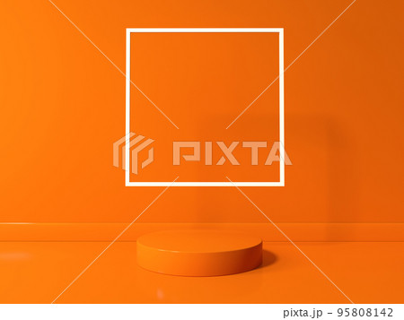 Podium with a square frame in a room - 3D 95808142