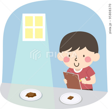 Kid Boy Observe Melting Chocolate Illustration Kid Boy Observe Melting Chocolate Illustration 95808370