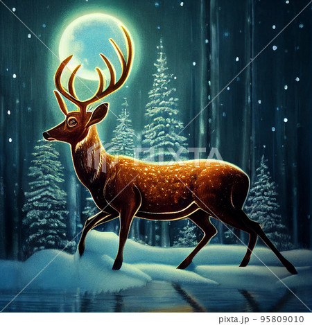 nice brown reindeer. Christmas postcard. New year celebration nice brown reindeer. Christmas postcard. New year celebration 95809010