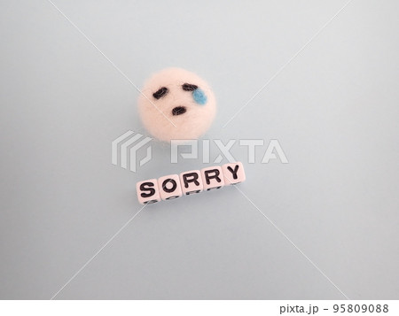 sorryソーリーの単語と羊毛フェルトの泣き顔 sorryソーリーの単語と羊毛フェルトの泣き顔 95809088