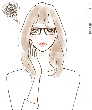 困った顔の女性のイラストのイラスト素材
