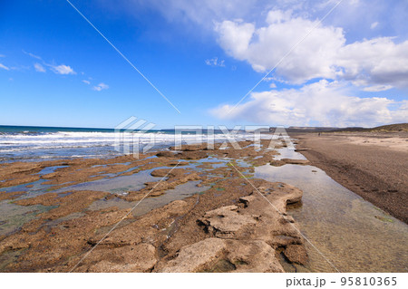 Isla Escondida beach landscape, Patagonia, Argentina 95810365