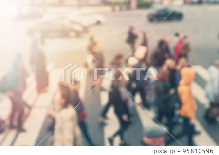 Busy city people on zebra or crosswalk crossing street Busy city people on zebra or crosswalk crossing street 95810596