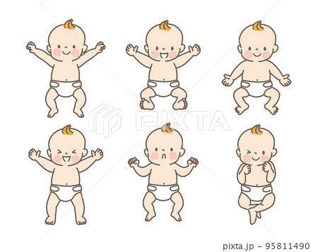 笑顔の赤ちゃんのイラスト素材セット_全身 95811490