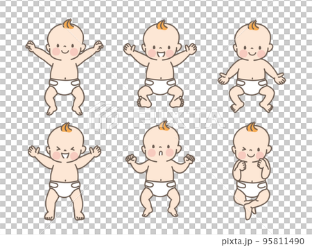 笑顔の赤ちゃんのイラスト素材セット_全身 95811490