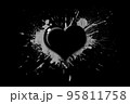 Black heart on black background with liquid splash 95811758