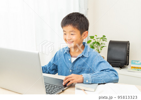 オンライン学習をする男の子 95813323