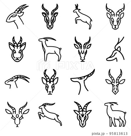 Gazelle icons set. Outline set of gazelle vector icons for web design isolated on white background 95813613