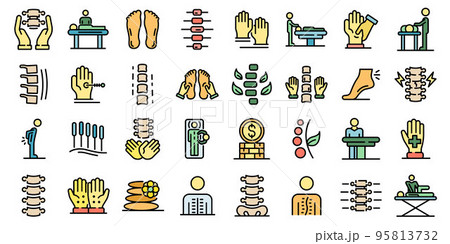 Osteopathy icons set. Outline set of osteopathy vector icons thin line color flat on white Osteopathy icons set. Outline set of osteopathy vector icons thin line color flat on white 95813732