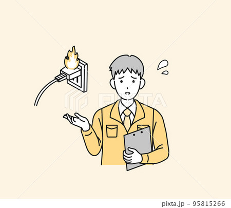 コンセントから発生する火災について説明する電気工事士の男性 コンセントから発生する火災について説明する電気工事士の男性 95815266