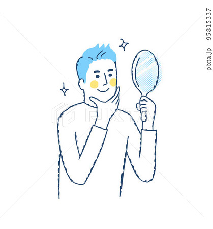 手鏡で顔を見ている男性　ポジティブ 95815337