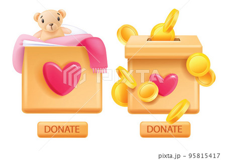 3D donate box, vector charity love badge, heart, button, bear, vector sponsor crowdfunding concept 95815417