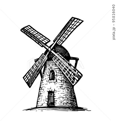 Old tower mill ink sketch. Old tower mill ink sketch. 95816040