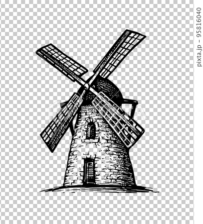 Old tower mill ink sketch. Old tower mill ink sketch. 95816040