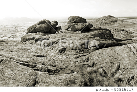 Beautiful mountain landscape (Stone Tombs), black and white photo Beautiful mountain landscape (Stone Tombs), black and white photo 95816317