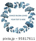 Ginkgo biloba leaves background for text. Watercolor hand painted illustration isolated on white background. 95817611