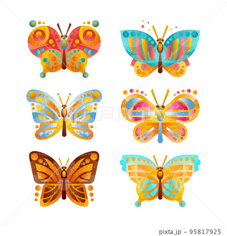 Tropical Butterfly with Brightly Coloured Wings Vector Illustration Set Tropical Butterfly with Brightly Coloured Wings Vector Illustration Set 95817925