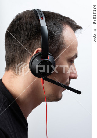 Worker in call center side view 95818184