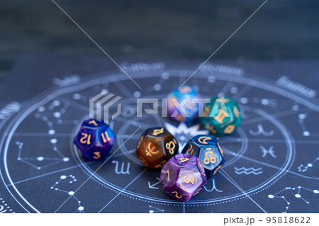 Zodiac horoscope with divination dice 95818622