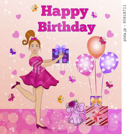 Happy birthday illustration for holiday. Bright illustration for holiday. Cute illustration for birthday, Christmas, Easter and others holidays. Happy birthday illustration for holiday. Bright illustration for holiday. Cute illustration for birthday, Christmas, Easter and others holidays. 95818711