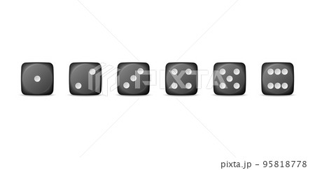 Vector 3d Realistic Black Game Dice Icon Set Closeup Isolated. Game Cubes for Gambling, Casino Dices From One to Six Dots, Round Edges 95818778