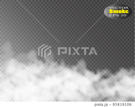 Fog or smoke isolated transparent special effect. White vector cloudiness, mist or smog background. Vector illustration 95819106