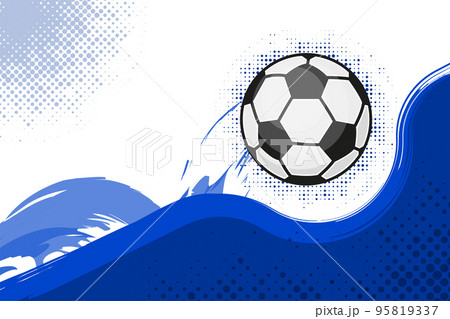 A flying football ball abowe blue flat wave. Abstract background A flying football ball abowe blue flat wave. Abstract background 95819337