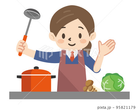 料理をする女子高生のイラスト 95821179