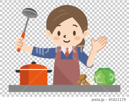 料理をする女子高生のイラスト 95821179