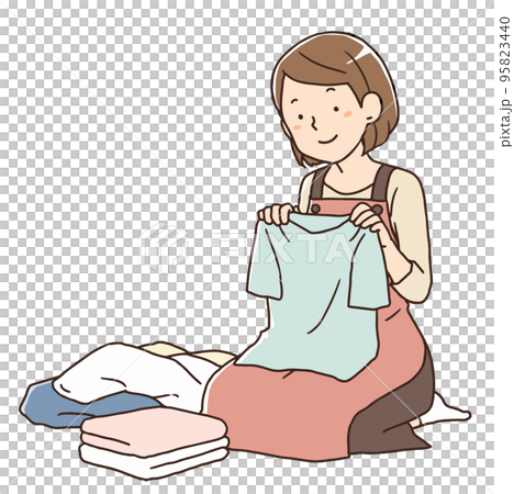 洗濯物をたたむお母さんのイラスト素材 [95823440] - PIXTA