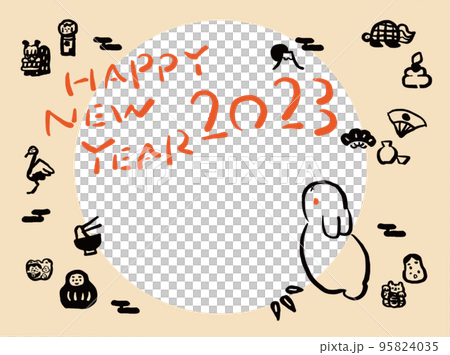 Japanese style handwritten photo frame New Year's card 2023 Year of the Rabbit Japanese style handwritten photo frame New Year's card 2023 Year of the Rabbit 95824035