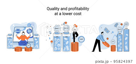 Quality and profitability at lower cost. Businessman manages financial growth. Template investment 95824397