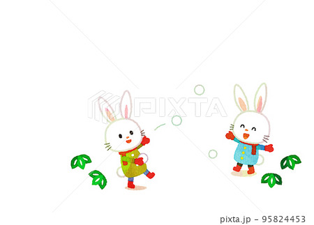 雪合戦 兎 年賀状テンプレート 2023年 卯年 雪合戦 兎 年賀状テンプレート 2023年 卯年 95824453