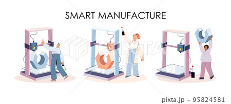 Manufacturing process at automated production industry. Scientist creates robot. Smart industry Manufacturing process at automated production industry. Scientist creates robot. Smart industry 95824581